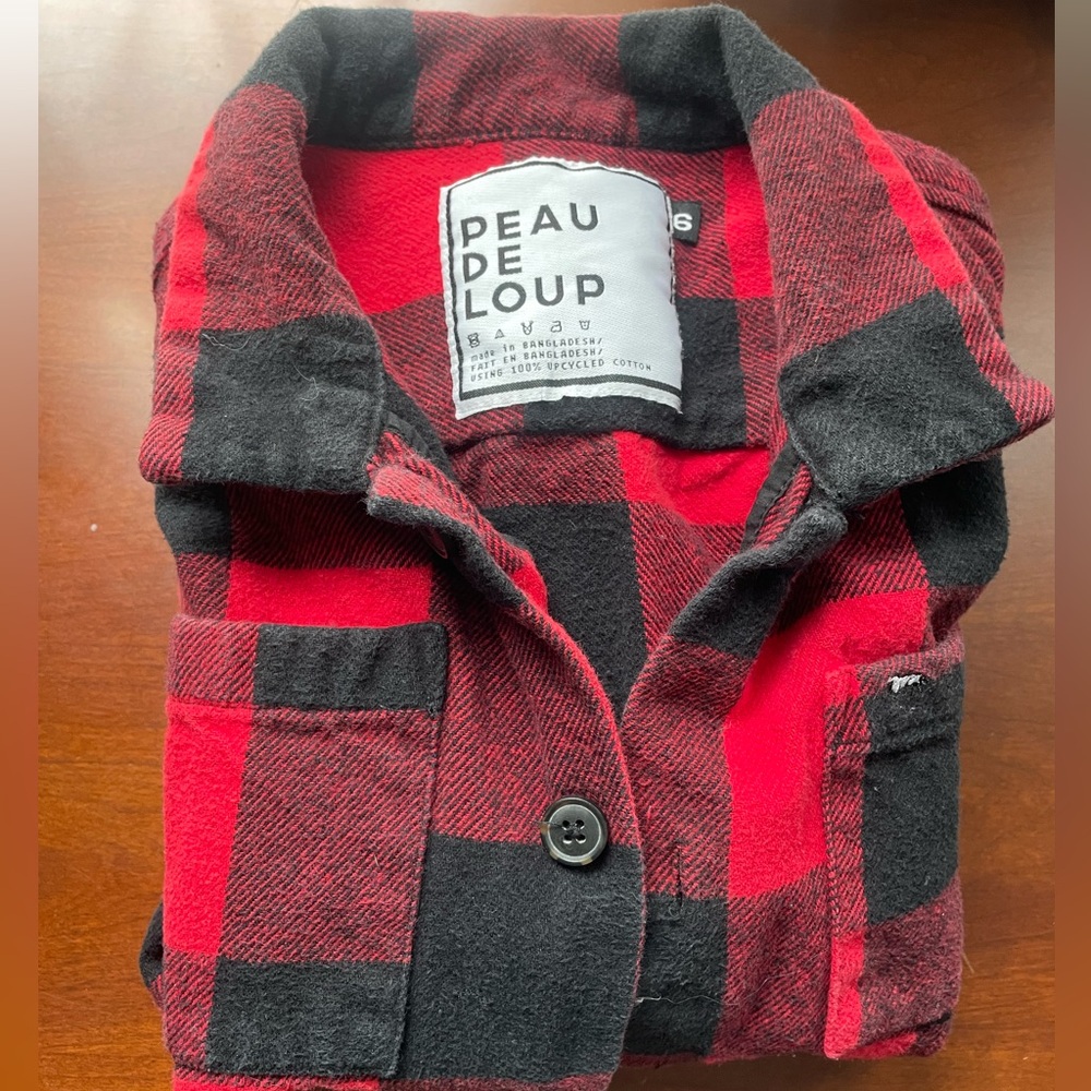 Peau De Loup Red and Black Checkered Shirt Shacket Size 6